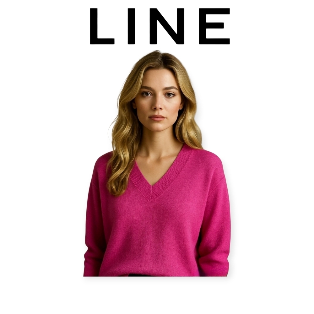 LINE Pink V Neck Alpaca Wool Blend Sweater Womens Medium Soft Stretch Knit Top